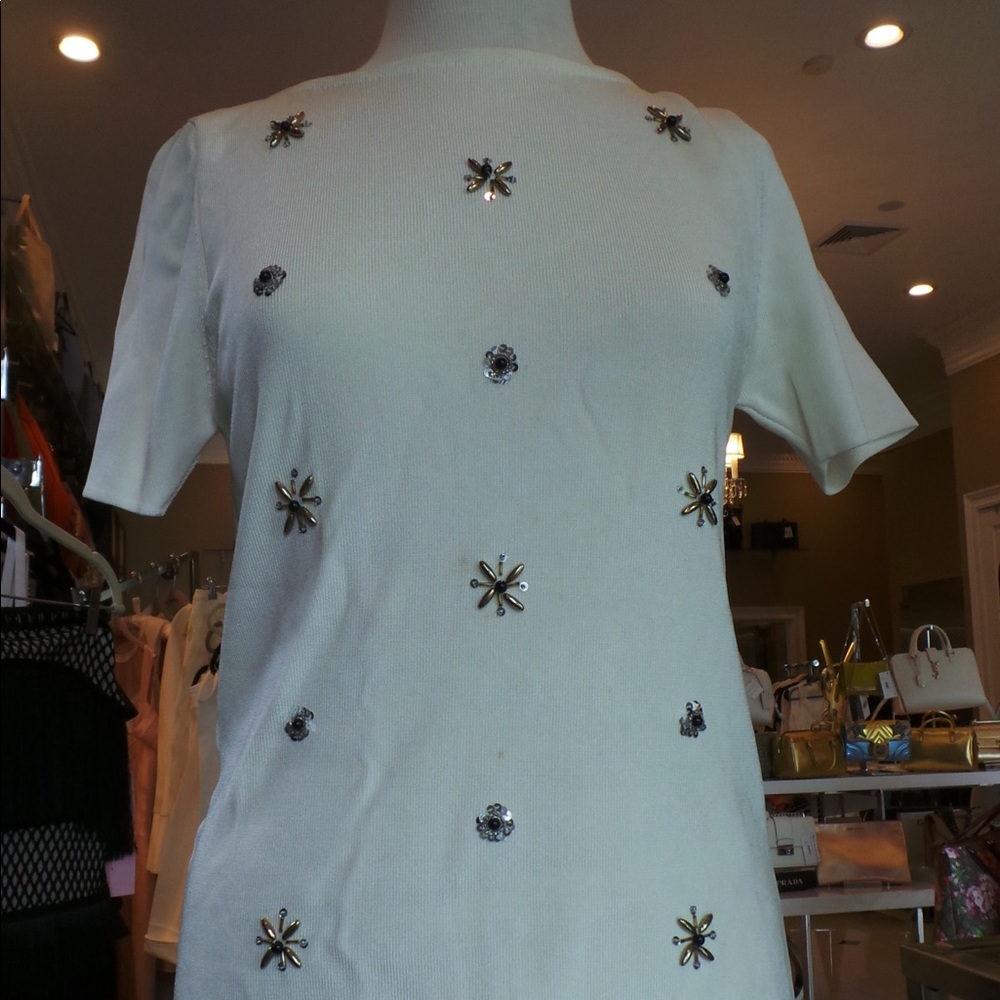 Knit Short Sleeve Shirt with Embellishments